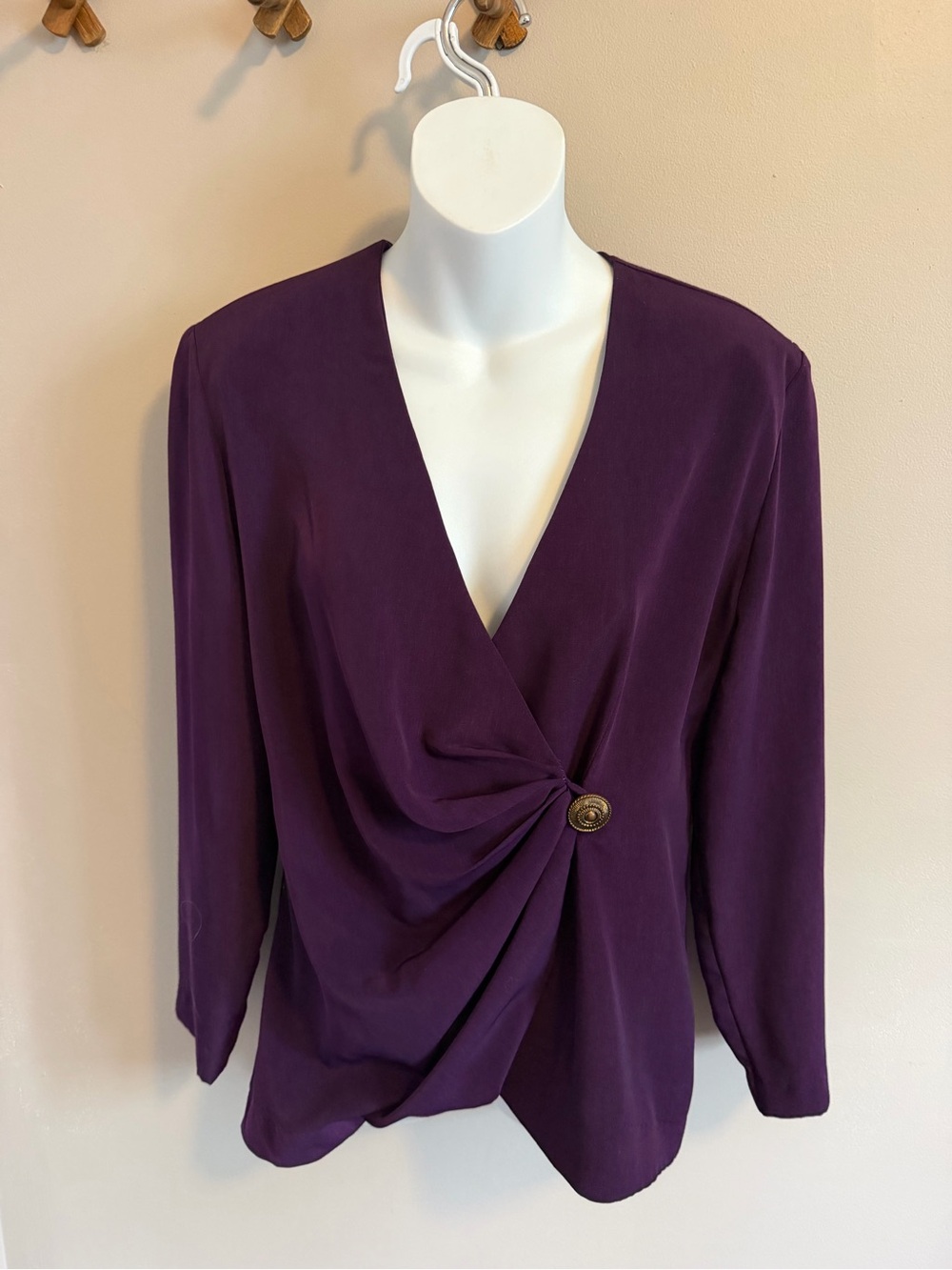Vintage Moonlighting Faux Wrap Blouse Drape Medallion Button Purple M